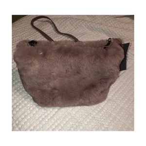 Mauve Faux Fur and Vegan Leather Bag